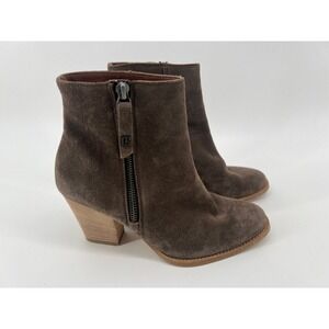Paul Green Brown Suede Ankle Boots Stacked Block Heel Womens 6.5